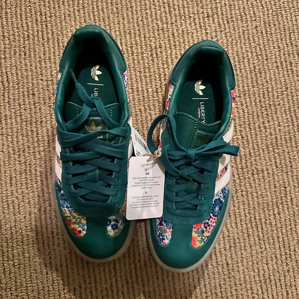 adidas Teal Green Floral-Accent Gazelle Sneakers - Picture 1 of 5